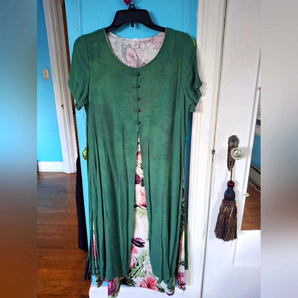 EJOY Net Women's M Floral Midi Dress W Mock Green Slit Jacket NWOT